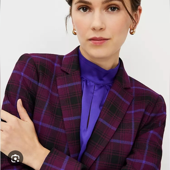 Anne Klein Purple Plaid Cropped Pantsuit - Picture 9 of 15